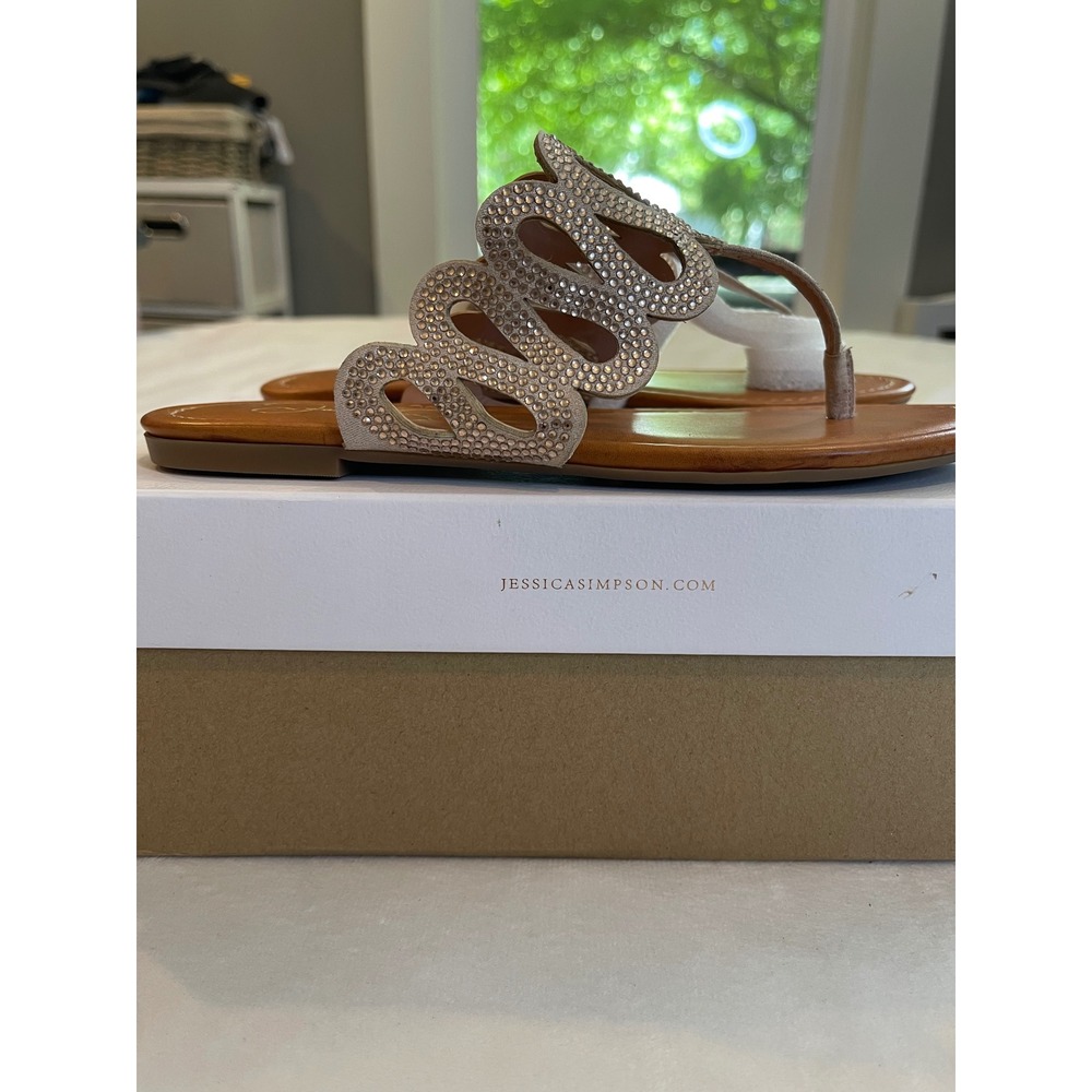 Jessica Simpson Roldan Nude Blush Dusty Metallic Rhinestone Thong Sandals 5.5M
